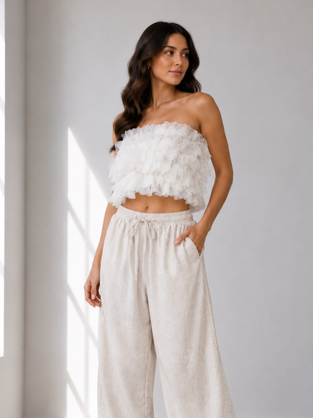 NEW Cloud Bloom Ruffle Strapless Top